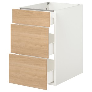 IKEA ENHET base cabinet with 3 drawers, 18x24 3/4x30 in White / Oak Effect, Ikea Outlet | 4162UNWJS