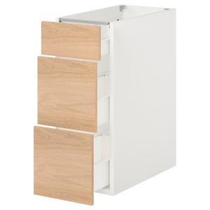 IKEA ENHET base cabinet with 3 drawers, 12x24 3/4x30 in White / Oak Effect, Ikea Outlet | 0124XLTIZ