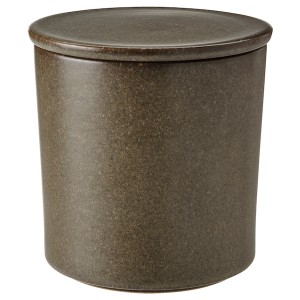 IKEA ENSTAKA scented candle in ceramic jar w lid, Bonfire/gray, 60 hr, Ikea Outlet | 1742NFGDZ