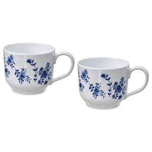 IKEA ENTUSIASM jumbo cup, patterned/white blue, 17 oz, 2 pack, Ikea Outlet | 7164UREPG