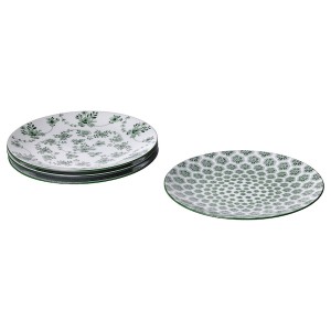 IKEA ENTUSIASM side plate, 7 in, 4 pack Patterned / Green, Ikea Outlet | 1958JBZES