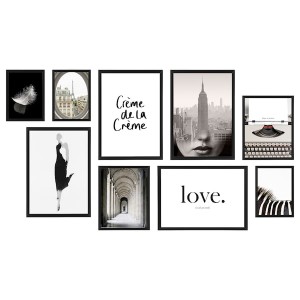 IKEA FISKBO frame with poster, set of 9, crème de la crème, Ikea Outlet | 8027EOGJN