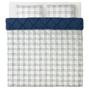 IKEA FÄLTNARV comforter and pillowcase(s), King Beige / Blue Check, Ikea Outlet | 7642RBOFC