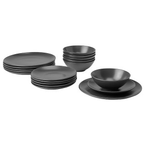 IKEA FÄRGKLAR 18-piece dinnerware set Matte Dark Gray, Ikea Outlet | 8567VPJHT