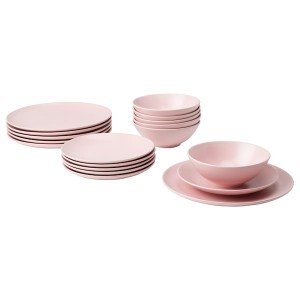 IKEA FÄRGKLAR 18-piece dinnerware set Matte Light Pink, Ikea Outlet | 5194EQZUO