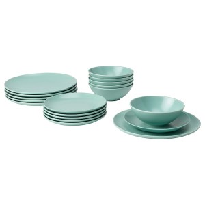 IKEA FÄRGKLAR 18-piece dinnerware set Matte Light Turquoise, Ikea Outlet | 7420HQDAR