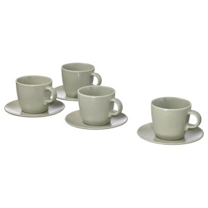 IKEA FÄRGKLAR cup and saucer, 8 oz, 4 pack Matte Green, Ikea Outlet | 6912XPROH