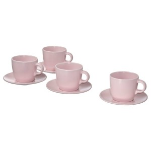 IKEA FÄRGKLAR cup and saucer, 8 oz, 4 pack Matte Light Pink, Ikea Outlet | 1570XYQGI