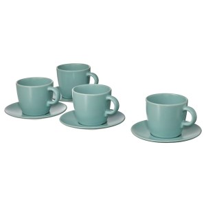 IKEA FÄRGKLAR cup and saucer, 8 oz, 4 pack Matte Light Turquoise, Ikea Outlet | 3546ESKNZ