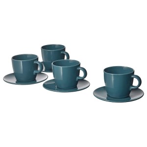 IKEA FÄRGKLAR cup and saucer, 8 oz, 4 pack Glossy Dark Turquoise, Ikea Outlet | 2195YPSMJ