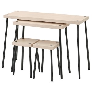 IKEA FRIDNÄS nesting tables with stools set of 4, black/birch effect, Ikea Outlet | 8723AVHCQ