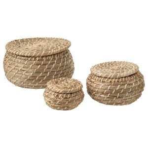 IKEA FRYKEN box with lid, set of 3, seagrass, Ikea Outlet | 0698FVUXK
