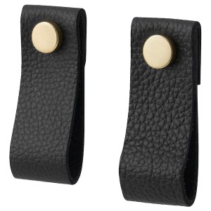IKEA GALTHULT leather handle, black, 2 3/4 in, 2 pack, Ikea Outlet | 1653EQKIC
