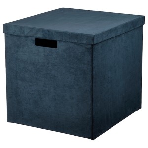 IKEA GJÄTTA storage box with lid, velvet dark blue, 12 ½x13 ¾x12 ½ in, Ikea Outlet | 5391JAQWN