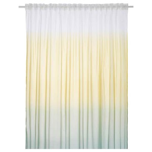 IKEA GLASÖRT sheer curtain, 1 piece, 118x98 in Light Yellow / Gray / Turquoise, Ikea Outlet | 3198IACYK