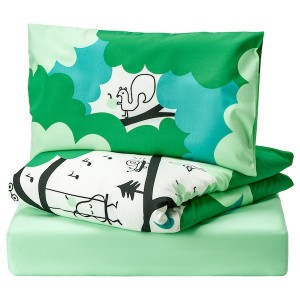 IKEA GRÖNFINK 3-piece bedlinen set for crib, 27 ½x52 in Green / Turquoise, Ikea Outlet | 3675JLKPE