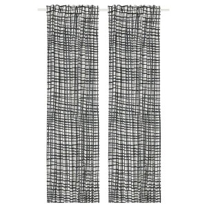 IKEA GRÖNKATTFOT curtains, 1 pair, white/black, 57x98 in, Ikea Outlet | 6203LJBTM