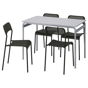 IKEA GRÅSALA / ADDE table and 4 chairs, gray gray/black, 43 1/4 in, Ikea Outlet | 4703KNAEL