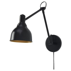 IKEA GRUNDBRO wall lamp with LED bulb, black, Ikea Outlet | 9215DVCLW