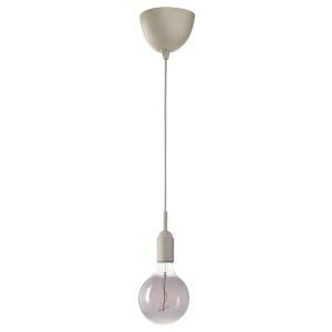 IKEA GRÅVACKA / MOLNART pendant lamp with LED bulb, beige/gray clear glass, 5 in, Ikea Outlet | 4068IFSAB
