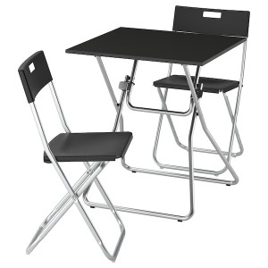 IKEA GUNDE / GUNDE table and 2 folding chairs, folding black/black, 26 3/8x26 3/8 in, Ikea Outlet | 2697RPJBN