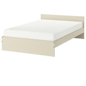 IKEA GURSKEN bed frame with headboard, Full/Double Light Beige / Luröy, Ikea Outlet | 4965CSFIZ