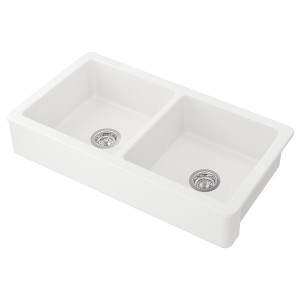 IKEA HAVSEN apron front double bowl sink, white, 37x19 in, Ikea Outlet | 4678DBOIY