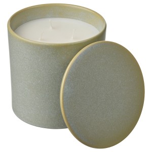IKEA HEDERSAM scented candle in ceramic jar w lid, Fresh grass/light green, 60 hr, Ikea Outlet | 5136XEGIY