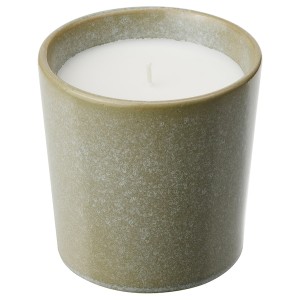 IKEA HEDERSAM scented candle in ceramic jar, Fresh grass/light green, 50 hr, Ikea Outlet | 8619JVOCW