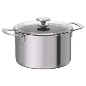 IKEA HEMKOMST pot with lid, stainless steel/glass, 5.3 qt, Ikea Outlet | 6031WUHBS