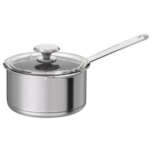 IKEA HEMKOMST saucepan with lid, stainless steel/glass, 2.1 qt, Ikea Outlet | 5498ODIMX
