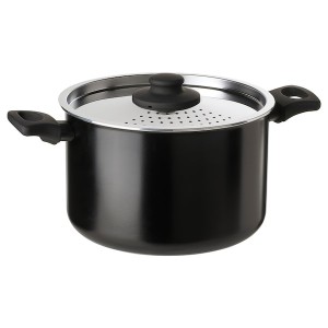 IKEA HEMLAGAD pot with lid, black, 5.3 qt, Ikea Outlet | 7295AWQLO