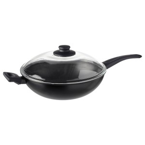 IKEA HEMLAGAD wok with lid, black, 11 in, Ikea Outlet | 7538UNJCG
