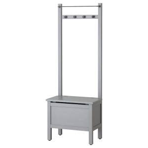 IKEA HEMNES Storage bench w/towel rail+4 hooks, 25 1/4x14 5/8x68 1/8 in Gray, Ikea Outlet | 5170GVAOS
