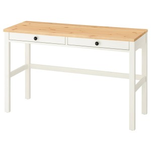 IKEA HEMNES desk with 2 drawers, 47 1/4x18 1/2 in White Stain / Light Brown, Ikea Outlet | 4750SUDOF