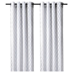 IKEA HENNY RAND curtains, 1 pair White / Dark Blue / Light Blue / Light Gray, Ikea Outlet | 1278HXCAG