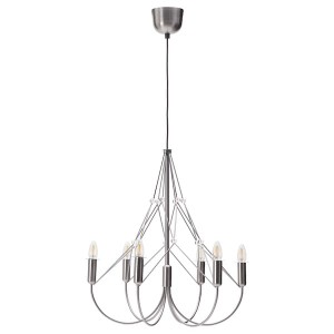 IKEA HÅRMÖJA chandelier, 6-armed, brushed stainless steel, 24 in, Ikea Outlet | 6451ZLYSM