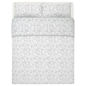IKEA HÄSTHAGE duvet cover and pillowcase(s), Full/Queen White / Black, Ikea Outlet | 6743SMGIZ