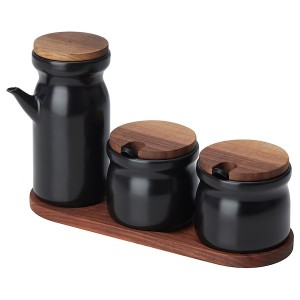 IKEA HULDHET spice jar with tray, set of 3, ceramic/black, 3 pack, Ikea Outlet | 4915FSYRX
