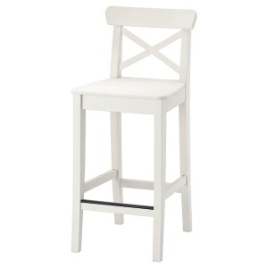 IKEA INGOLF Bar stool with backrest, white, 24 3/4 in, Ikea Outlet | 7431STYRP