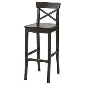 IKEA INGOLF bar stool with backrest, 29 1/8 in Brown / Black, Ikea Outlet | 2538EMAFJ