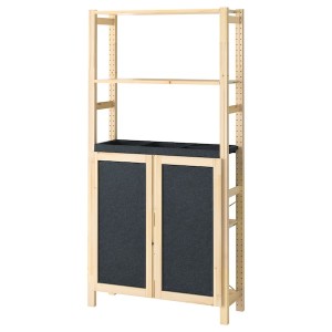 IKEA IVAR shelf unit with doors, pine/felt, 35x11 3/4x70 1/2 in, Ikea Outlet | 2487OEXBP