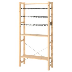 IKEA IVAR shelving unit with bottle racks, pine/gray, 35x11 3/4x70 1/2 in, Ikea Outlet | 3816NWYFM