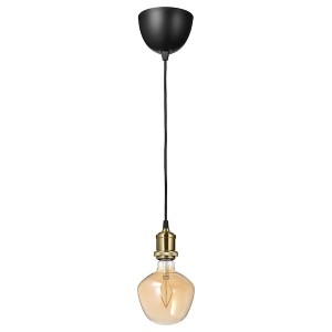 IKEA JÄLLBY / MOLNART pendant lamp with LED bulb, brass plated Bell / Shaped Brown Clear Glass, Ikea Outlet | 3948VHULD
