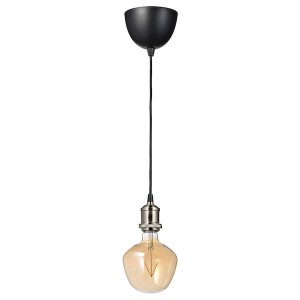 IKEA JÄLLBY / MOLNART pendant lamp with LED bulb Nickel Plated / Bell / Shaped Brown Clear Glass, Ikea Outlet | 5421WUVDS