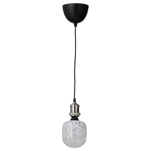 IKEA JÄLLBY / MOLNART pendant lamp with LED bulb Nickel Plated / Tube / Shaped White / Clear Glass, Ikea Outlet | 6597ABCYR
