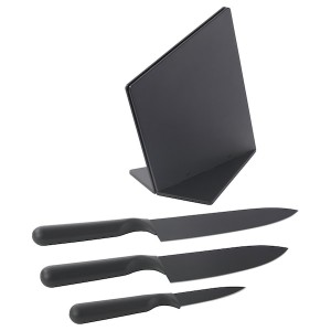 IKEA JÄMFÖRA Knife block with 3 knives, black, Ikea Outlet | 9674SBLQH