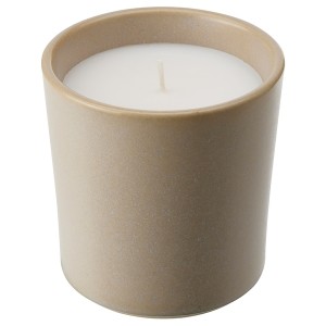 IKEA JÄMLIK scented candle in ceramic jar, Vanilla/light beige, 50 hr, Ikea Outlet | 5214FTDEQ