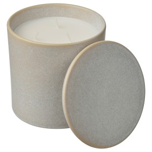 IKEA JÄMNMOD scented candle in ceramic jar w lid, Sweet pea/purple, 60 hr, Ikea Outlet | 0476KTWHZ