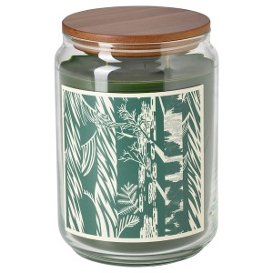 IKEA JÄMTSKOGEN scented cndl in glass w lid/2 wicks, cypress & eucalyptus/dark green, 100 hr, Ikea Outlet | 5860AQGMP